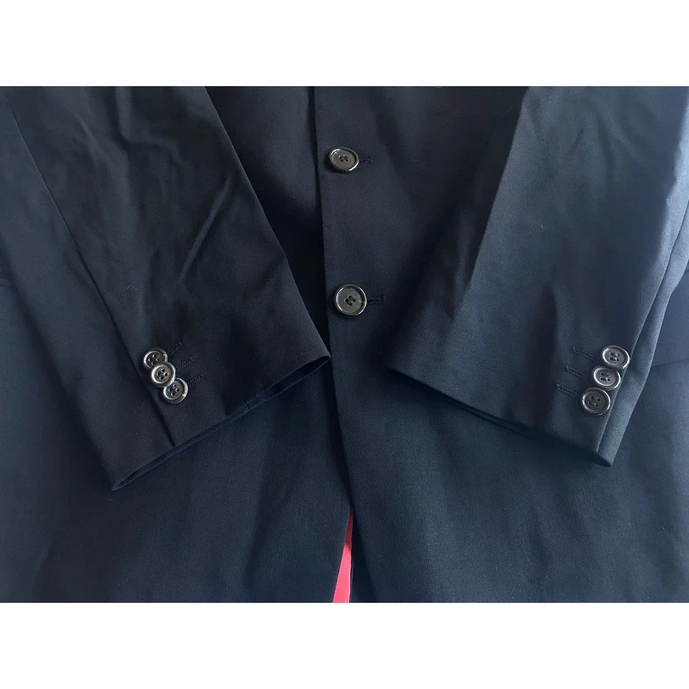 Hugo Boss Men Solid Red Lining Modern Blazer Size 40R Black Red